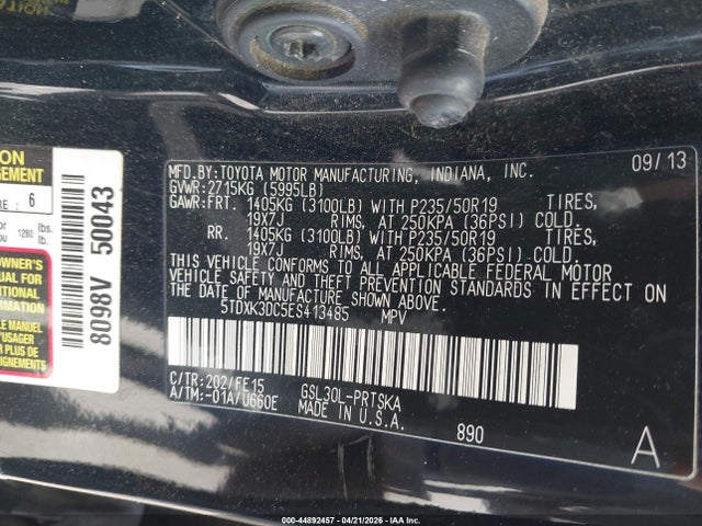 5TDXK3DC5ES413485 Toyota Sienna Se 8 Passenger