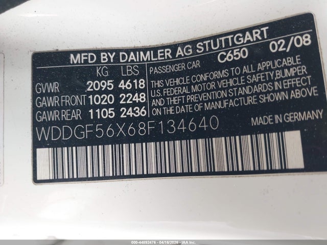 Aukcja sprzedaży 2008 Mercedes-benz C 350 Sport, vin: WDDGF56X68F134640, numer aukcji: 44892476
