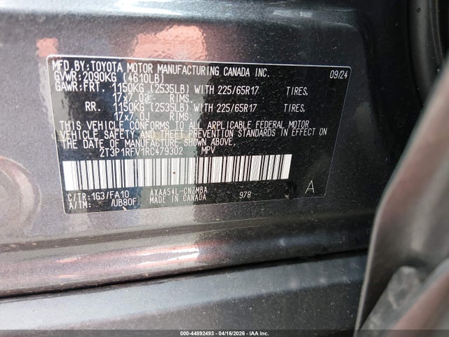 2T3P1RFV1RC479302 Toyota Rav4 Xle