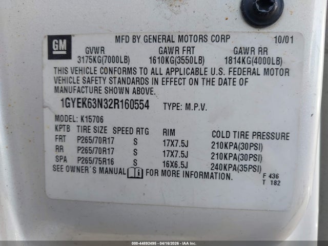 2002 CADILLAC ESCALADE 1GYEK63N32R160554 Photo 8