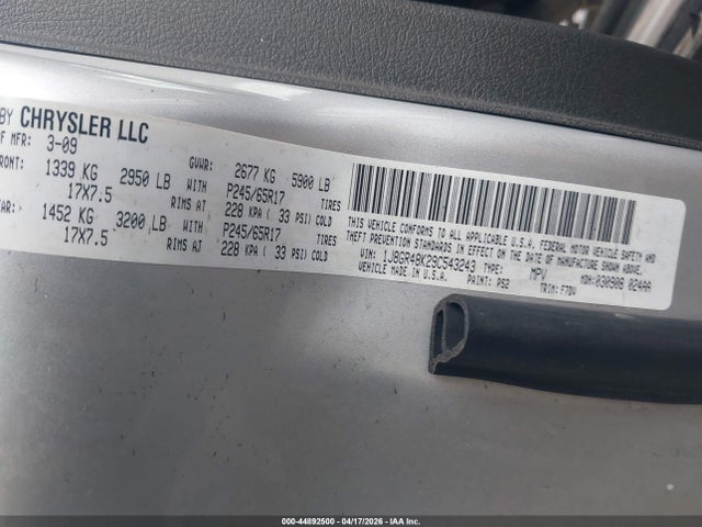 44892500 :رقم المزاد ، 1J8GR48K29C543243 vin ، 2009 Jeep Grand Cherokee Laredo مزاد بيع