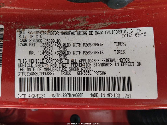 3TMCZ5AN2GM003287 Toyota Tacoma Trd Off Road