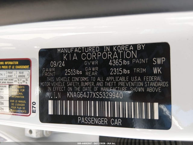 KNAG64J7XS5329940 KIA K5 Gt-line