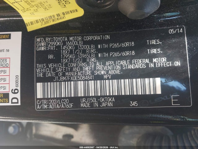 Продажа на аукционе авто 2014 Lexus Gx 460, vin: JTJBM7FX0E5084841, номер лота: 44892567