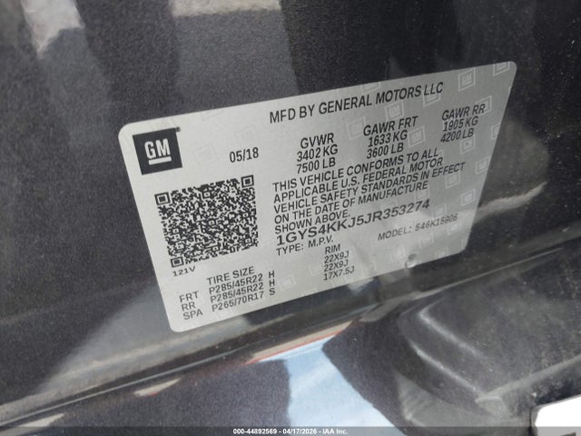 1GYS4KKJ5JR353274 Cadillac Escalade Esv Platinum