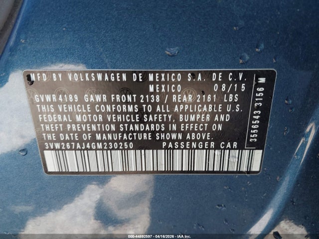 3VW267AJ4GM230250 Volkswagen Jetta 1.4t S