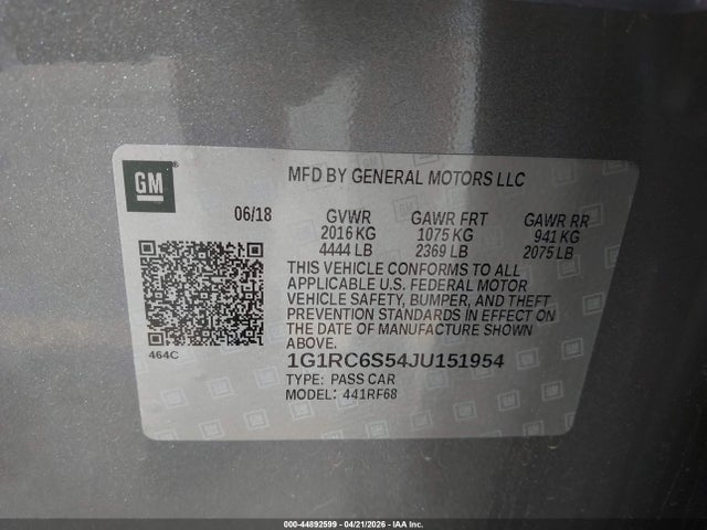 1G1RC6S54JU151954 Chevrolet VOLT LT