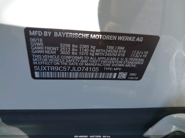 Продажа на аукционе авто 2018 Bmw X3 Xdrive30i, vin: 5UXTR9C57JLD74105, номер лота: 44892601