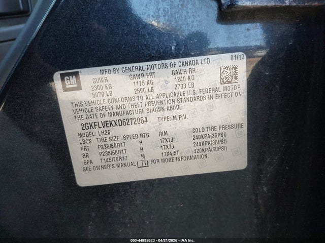 44892623 :رقم المزاد ، 2GKFLVEKXD6272064 vin ، 2013 Gmc Terrain Slt-1 مزاد بيع