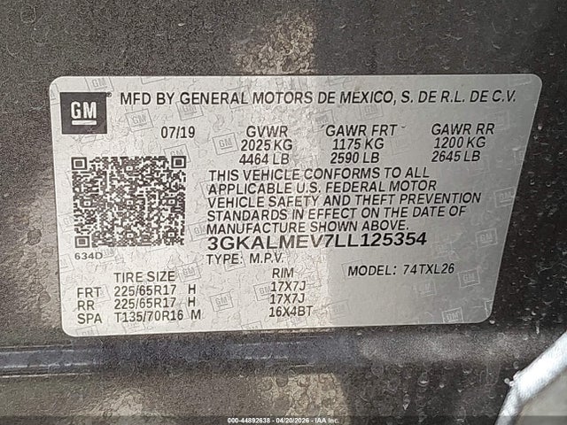 Продажа на аукционе авто 2020 Gmc Terrain Fwd Sle, vin: 3GKALMEV7LL125354, номер лота: 44892638