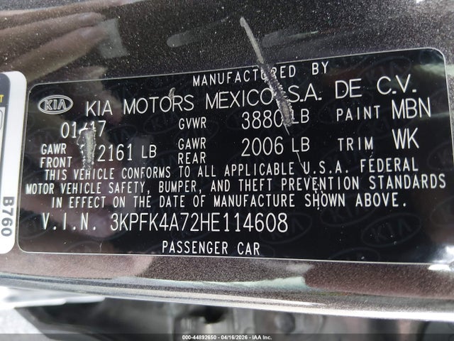 Продажа на аукционе авто 2017 Kia Forte Lx, vin: 3KPFK4A72HE114608, номер лота: 44892650