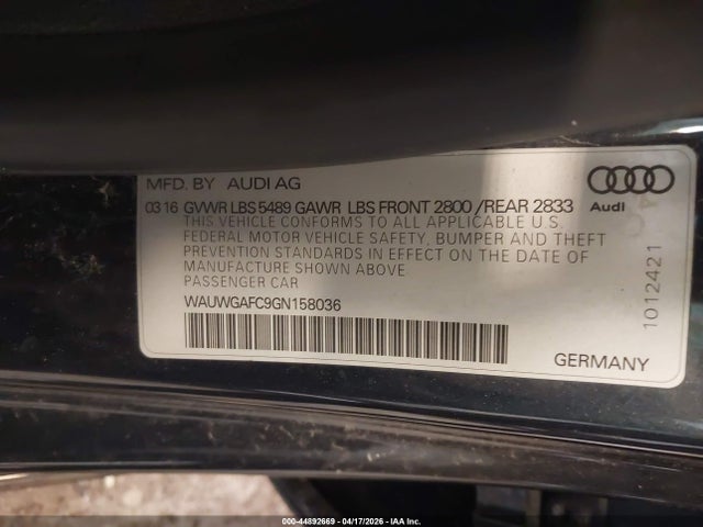 Aukcja sprzedaży 2016 Audi A7 3.0t Premium Plus, vin: WAUWGAFC9GN158036, numer aukcji: 44892669