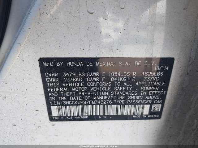 3HGGK5H87FM743276 Honda Fit Ex/ex-l