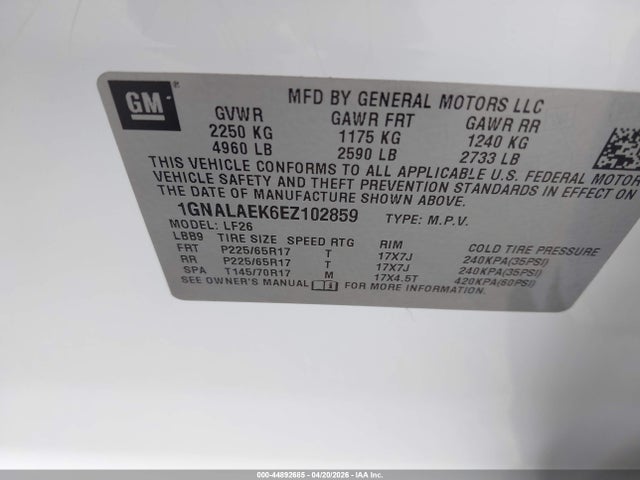 1GNALAEK6EZ102859 Chevrolet EQUINOX LS