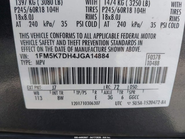 Ford EXPLORER XLT 2018 1FM5K7DH4JGA14884 Image 9