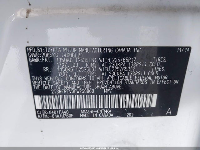 2015 TOYOTA RAV4 2T3RFREV3FW258869 Photo 8
