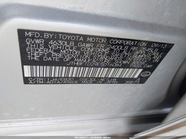 44892711 :رقم المزاد ، JTHBF1D29E5016084 vin ، 2014 Lexus Is 250 مزاد بيع