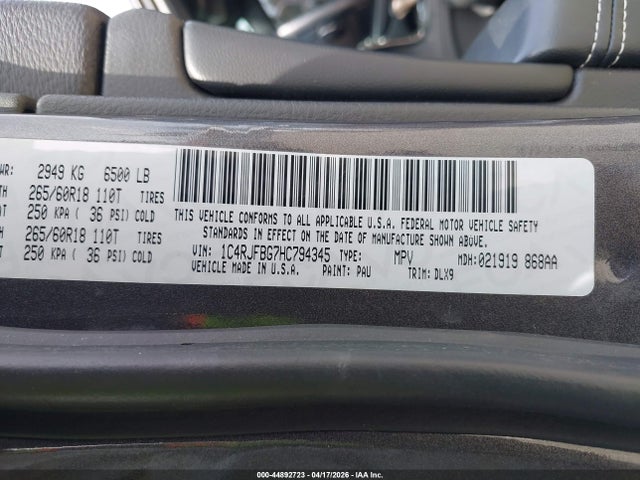 1C4RJFBG7HC794345 Jeep Grand Cherokee Limited 4x4