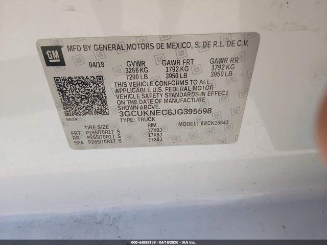 3GCUKNEC6JG395598 Chevrolet Silverado 1500 Wt