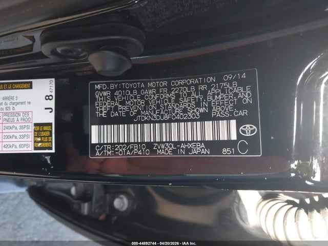 Toyota Prius Two 2015 JTDKN3DU8F0402303 Image 9
