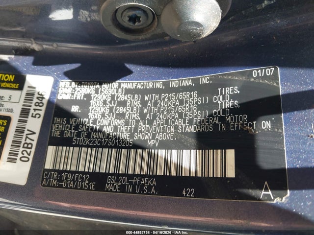 2007 TOYOTA SIENNA 5TDZK23C17S013205 Photo 8