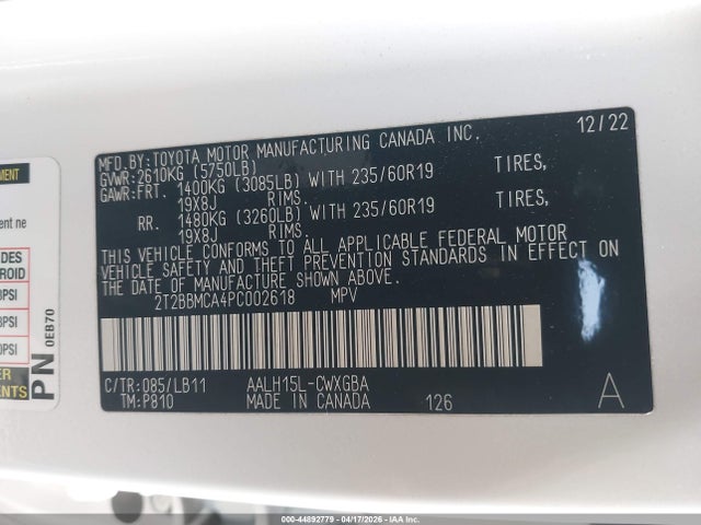 2023 Lexus Rx 350h Premium Plus მანქანა იყიდება აუქციონზე, vin: 2T2BBMCA4PC002618, აუქციონის ნომერი: 44892779