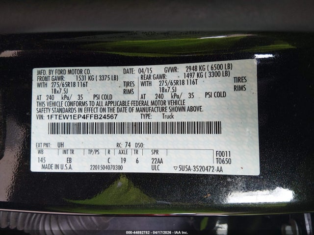 Ford F-150 Lariat 2015 1FTEW1EP4FFB24567 Image 9