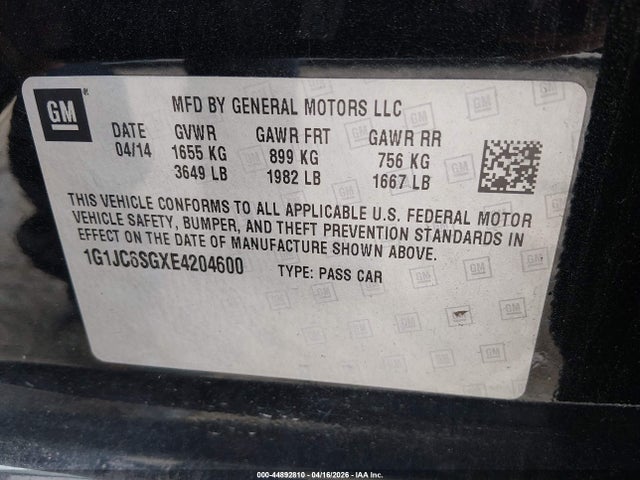 Chevrolet Sonic Lt Auto 2014 1G1JC6SGXE4204600 Image 9