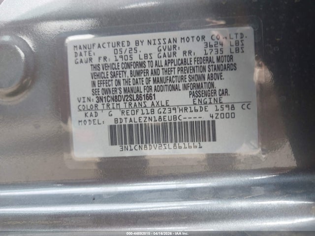 Nissan Versa 1.6 S 2025 3N1CN8DV2SL861661 Image 9