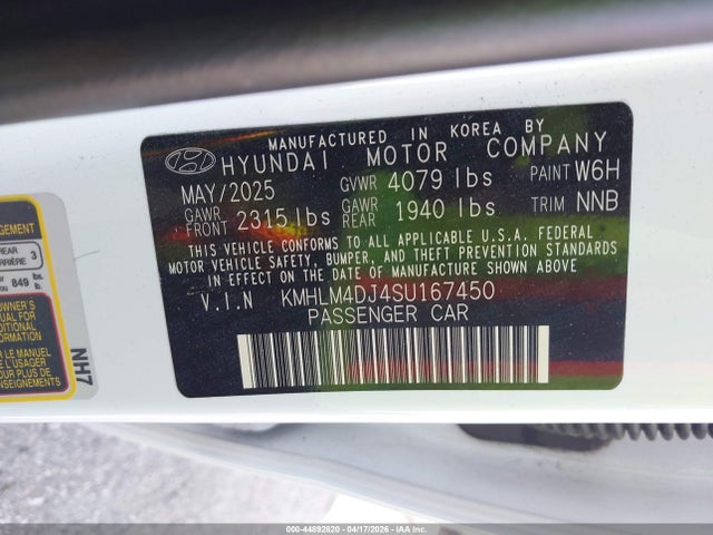 44892820 :رقم المزاد ، KMHLM4DJ4SU167450 vin ، 2025 Hyundai Elantra Hybrid Blue مزاد بيع