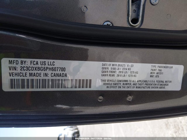 Продажа на аукционе авто 2023 Dodge Charger Sxt, vin: 2C3CDXBG6PH607700, номер лота: 44892829