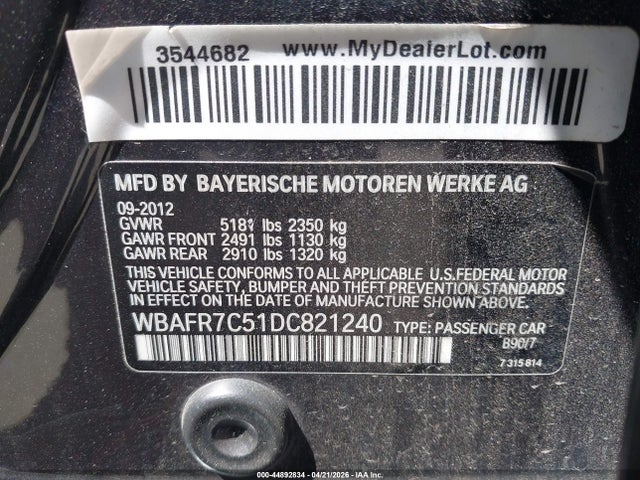 Продаж на аукціоні авто 2013 Bmw 535i, vin: WBAFR7C51DC821240, номер лоту: 44892834