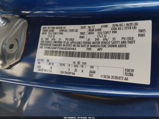 Ford ESCAPE S 2017 1FMCU0F7XHUE50163 Image 9