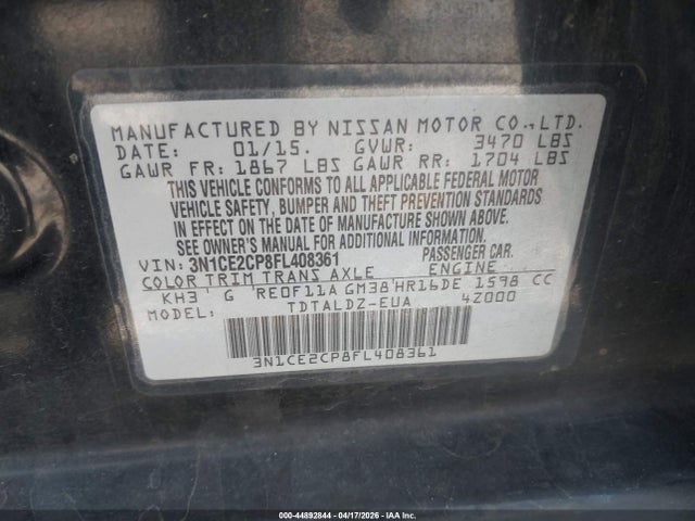 Nissan Versa Note S (sr)/s Plus/sl/sr/sv 2015 3N1CE2CP8FL408361 Image 9