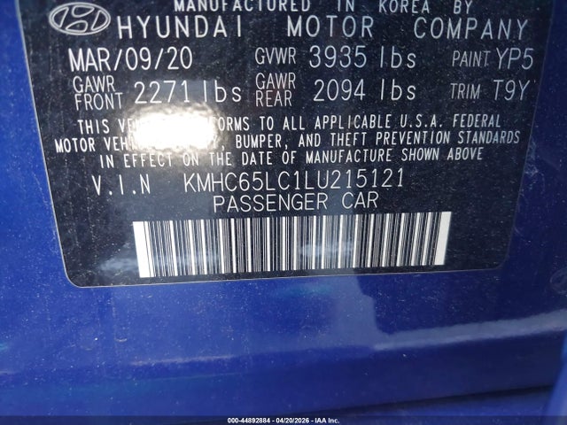 KMHC65LC1LU215121 Hyundai Ioniq Hybrid Blue