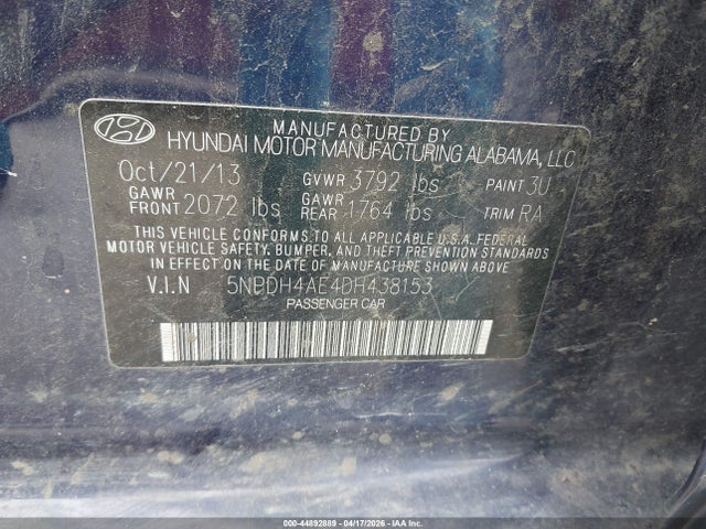 44892889 :رقم المزاد ، 5NPDH4AE4DH438153 vin ، 2013 Hyundai Elantra Gls مزاد بيع