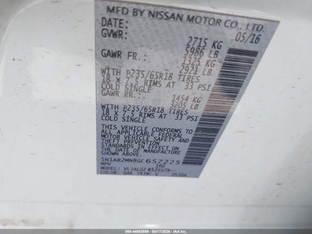 5N1AR2MN8GC657225 Nissan Pathfinder Sl