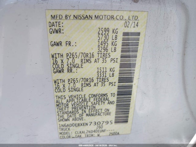 Продаж на аукціоні авто 2014 Nissan Frontier Sv, vin: 1N6AD0ERXEN730795, номер лоту: 44892928