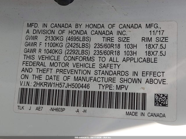 2HKRW1H57JH500446 Honda CR-V EX