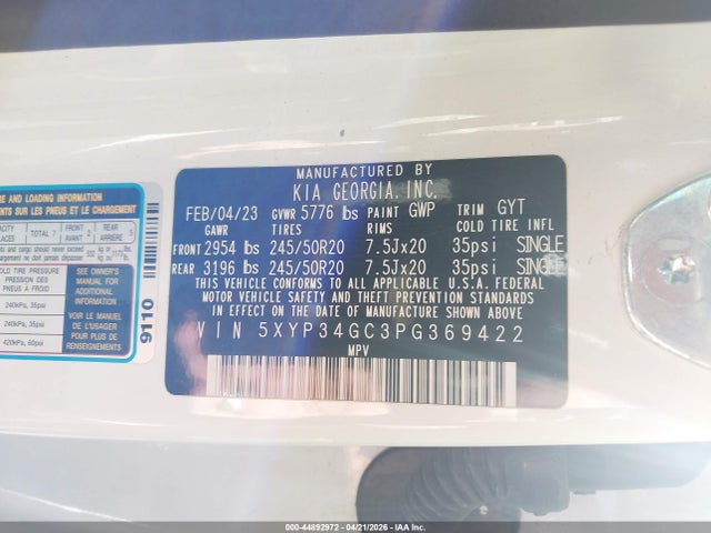 Продажа на аукционе авто 2023 Kia Telluride Ex, vin: 5XYP34GC3PG369422, номер лота: 44892972