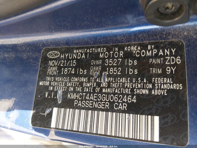 Aukcja sprzedaży 2016 Hyundai Accent Se, vin: KMHCT4AE3GU062464, numer aukcji: 44892997