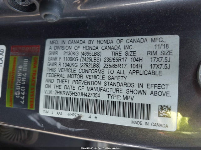 2HKRW5H30JH427054 Honda CR-V LX