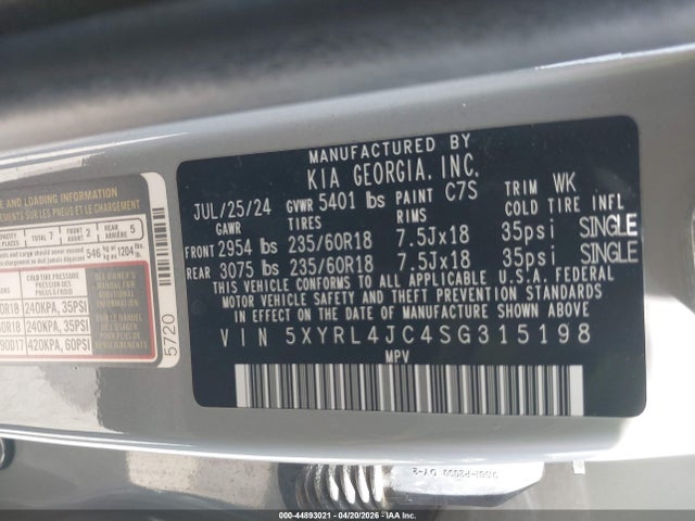 5XYRL4JC4SG315198 KIA SORENTO S