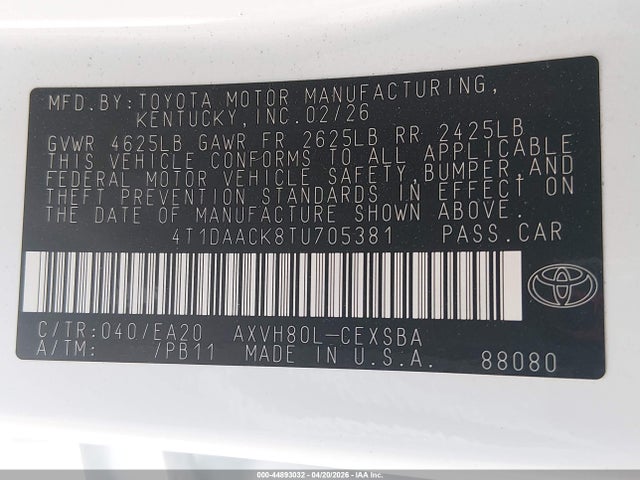 Toyota CAMRY SE 2026 4T1DAACK8TU705381 Image 9