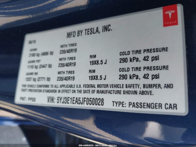 Продаж на аукціоні авто 2018 Tesla Model 3 Long Range/mid Range, vin: 5YJ3E1EA5JF050028, номер лоту: 44893035