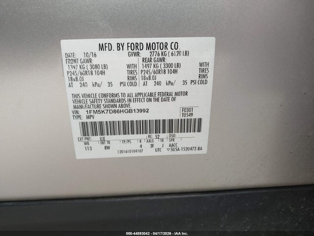 Ford EXPLORER XLT 2017 1FM5K7D86HGB13992 Image 9