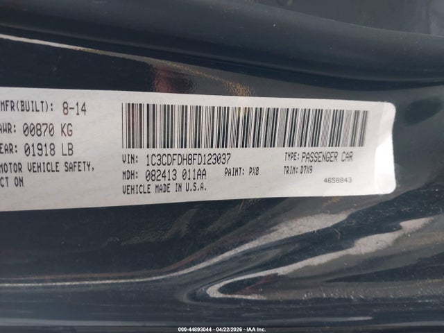 Aukcja sprzedaży 2015 Dodge Dart Aero, vin: 1C3CDFDH8FD123037, numer aukcji: 44893044