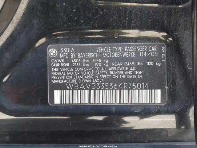Продаж на аукціоні авто 2006 Bmw 330i, vin: WBAVB33536KR75014, номер лоту: 44893074