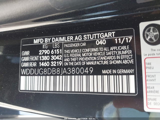 44893098 :رقم المزاد ، WDDUG8DB8JA380049 vin ، 2018 Mercedes-benz S 560 مزاد بيع
