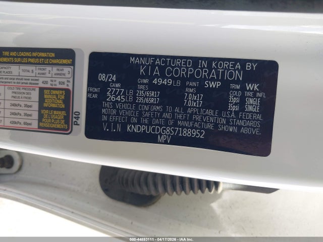 Aukcja sprzedaży 2025 Kia Sportage Hybrid Lx, vin: KNDPUCDG8S7188952, numer aukcji: 44893111